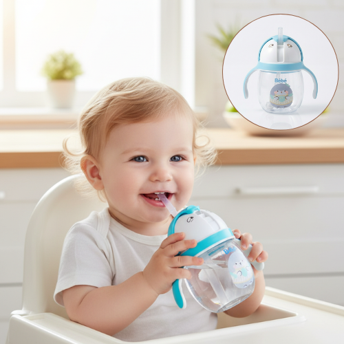 Gobelet bébé en plastique avec paille souple anti-fuite – 300 ml