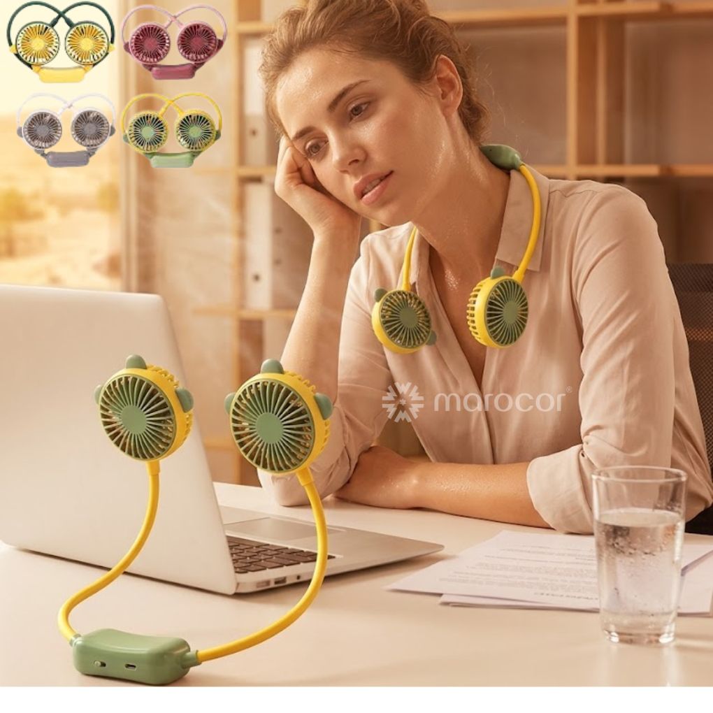 Mini Ventilateur USB 2-en-1 – Tour de Cou & Bureau – Design Ours Kawaii