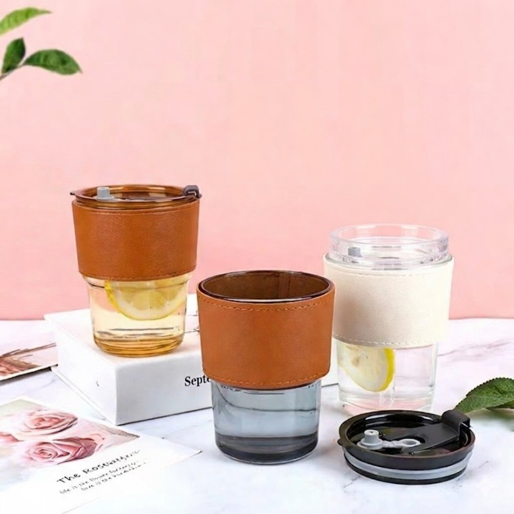 Gobelet en verre élégant avec couvercle pour une utilisation quotidienne sans paille (colleur aléatoire)