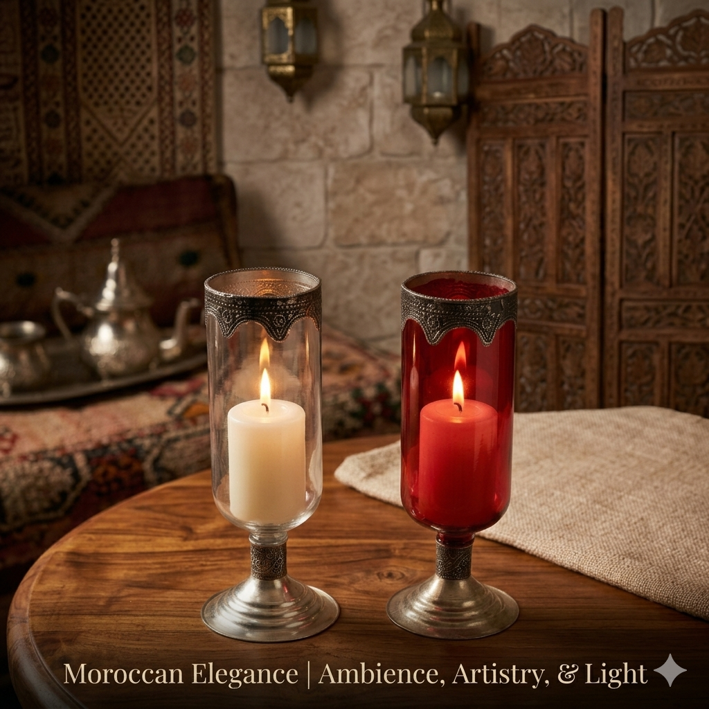bougeoirs marocains en verre et métal, artisanat raffiné et élégant (colleur aléatoire)