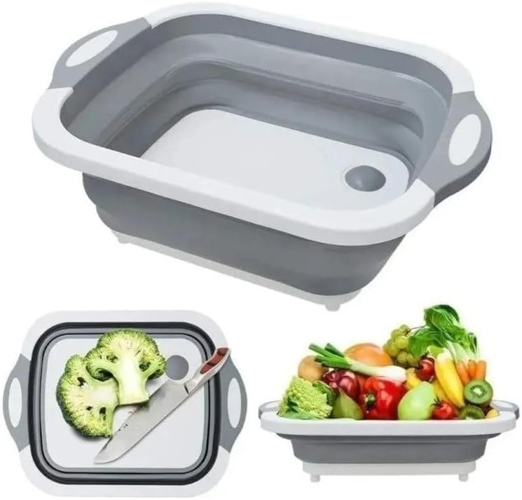 Gouttière filtrante en silicone au design exceptionnel, se transformant facilement en trancheuse ou en plat pour laver les fruits et légumes