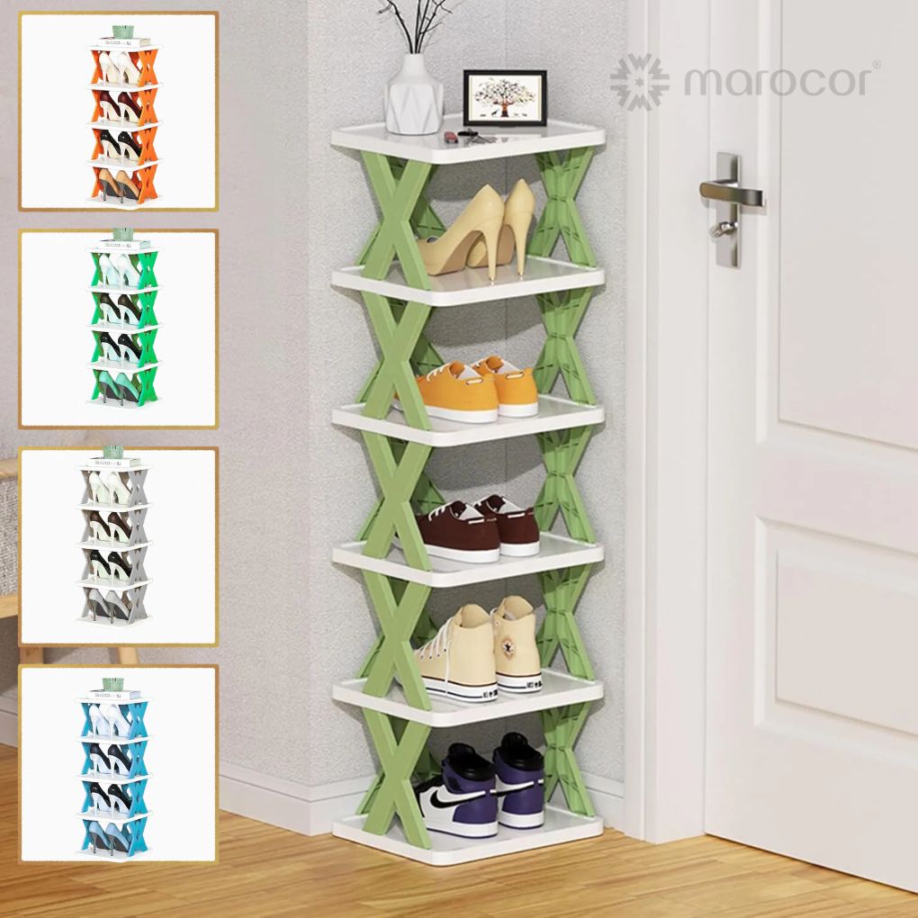 Étagère à chaussures pliable en plastique, sans installation, 6 niveaux de rangement, idéale pour les couloirs, chambres et halls d'entrée.