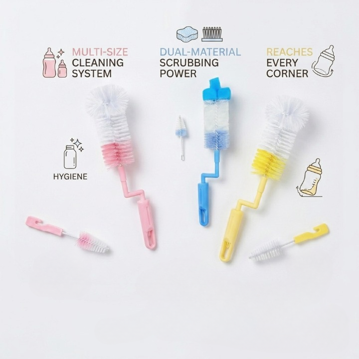 Pureté parfaite Ensemble complet de brosses de nettoyage pour biberons (colleur aléatoire)