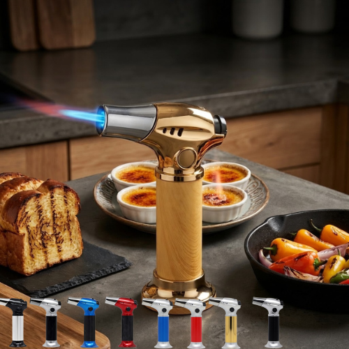 Briquet torche à gaz rechargeable avec flamme réglable et résistante au vent (colleur aléatoire)