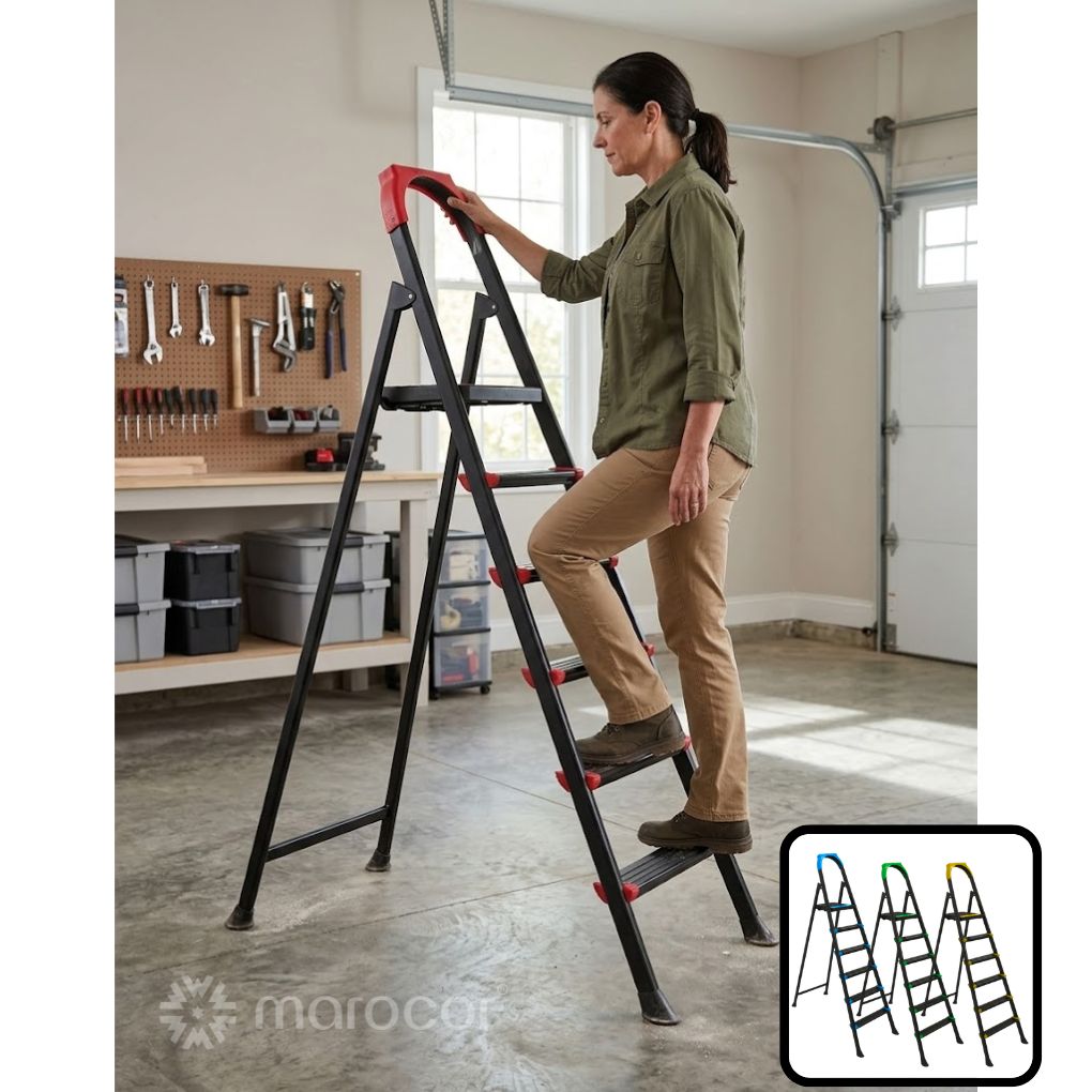 Escabeau en aluminium robuste à 6 marches avec plateforme et main courante intégrée