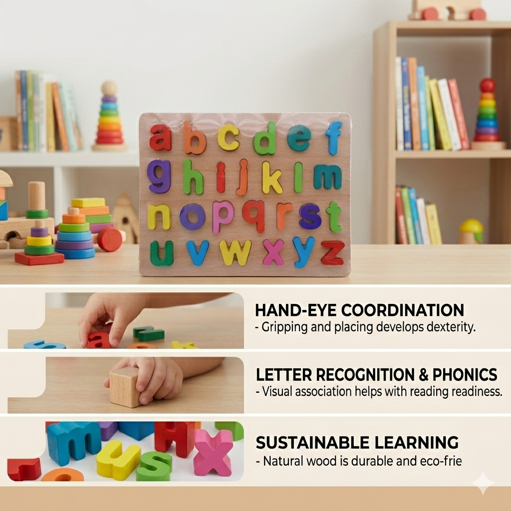 Puzzle en bois avec ABC et chiffres – Le cadeau éducatif parfait pour les enfants.