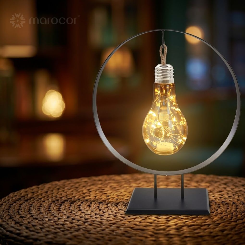 Lampe de Table Décorative avec Ampoule à Filament LED en Verre et Support Orbital en Métal
