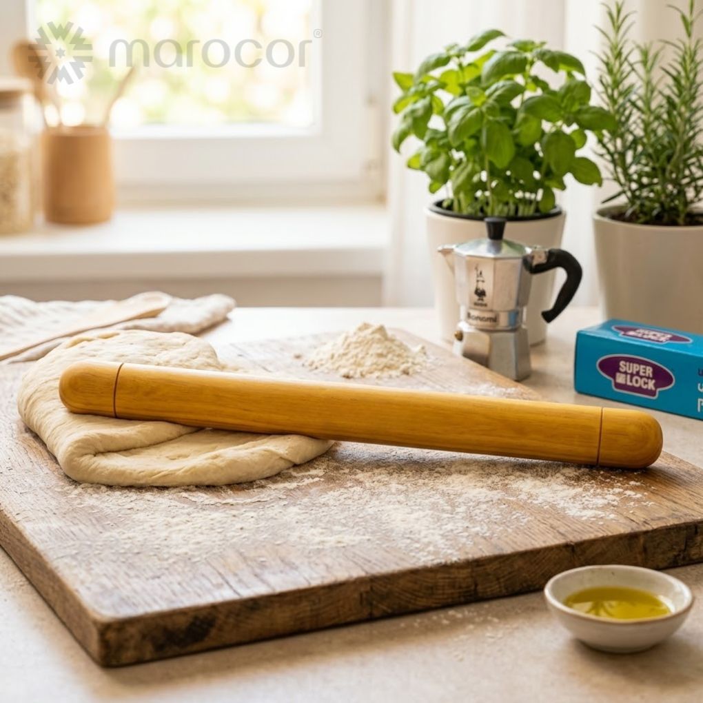 Rouleau à Pâtisserie Classique en Bois Massif - Idéal pour Étaler Toutes Vos Pâtes