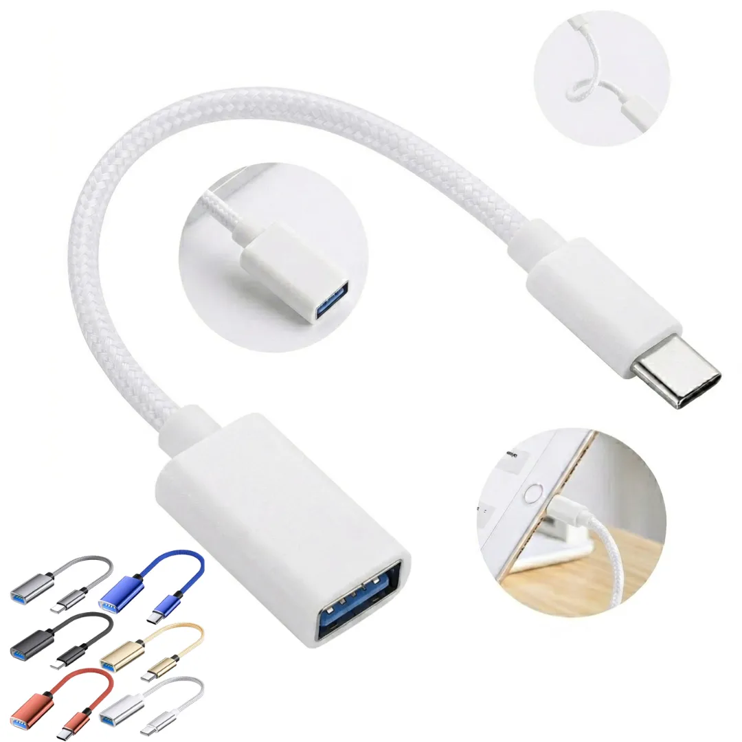 Câble adaptateur USB-C vers USB mâle/femelle en cuivre tressé léger