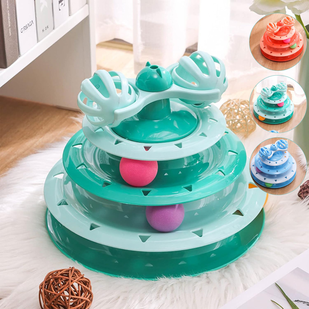 Jeu interactif pour chat avec plateau d’entraînement à 4 niveaux et disques stimulants (couleur aléatoire)