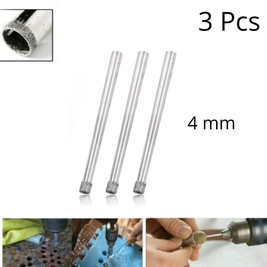 Lot de 3 forets diamantés 4 mm pour carrelage, verre et pierre