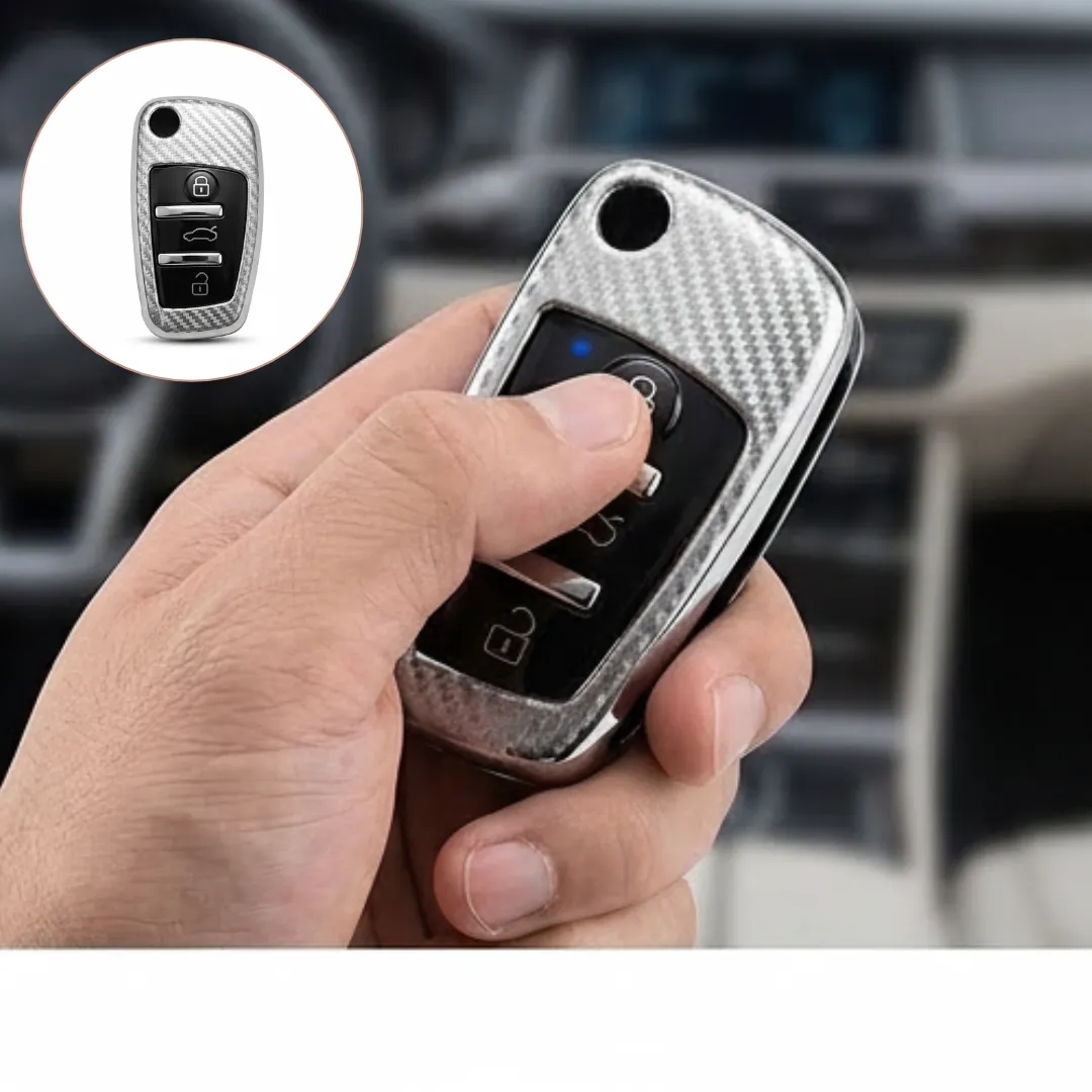 Housse de clé de voiture premium en fibre de carbone compatible Audi et Bentley