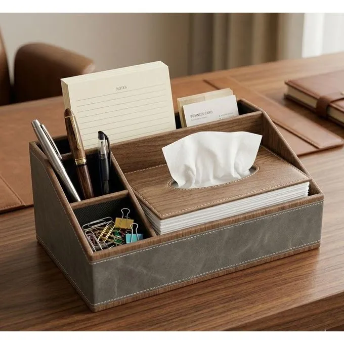 Boîte de rangement multifonction en cuir PU pour stylo, crayon et télécommande