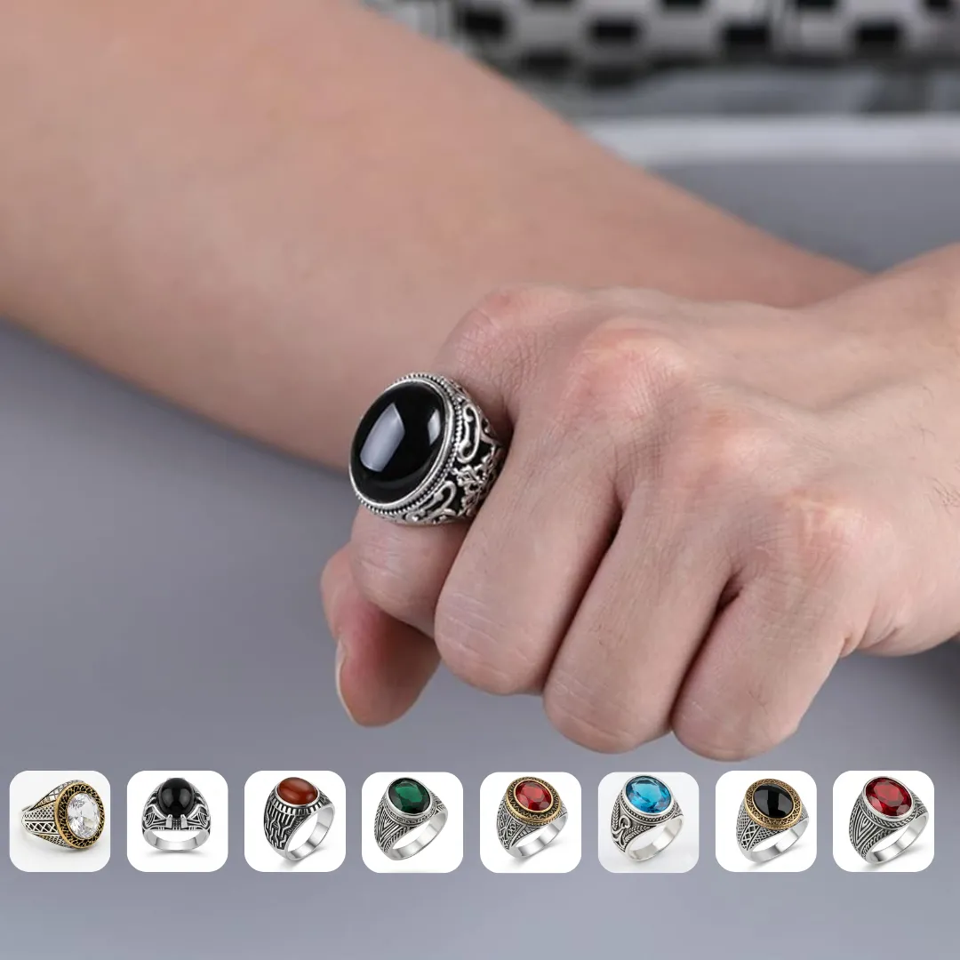 Bague Homme Réglable avec Agate – Chevalière Élégante et Confortable(couleur désigne aléatoire)