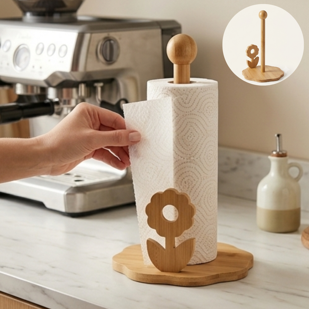Porte-Essuie-Tout en Bambou – Support Élégant et Pratique pour Cuisine