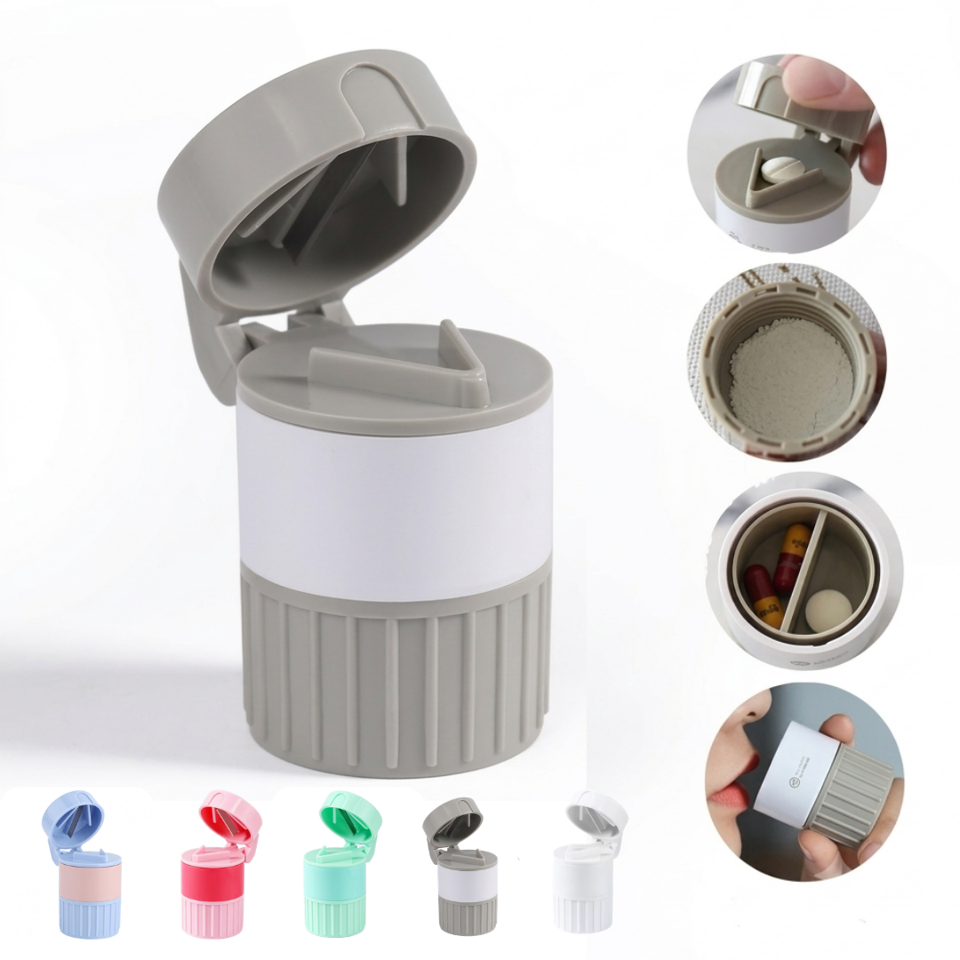 Coupe-Pilules et Broyeur Multifonction 4 en 1 – Boîte de Rangement et Gobelet Portable (couleur aléatoire)