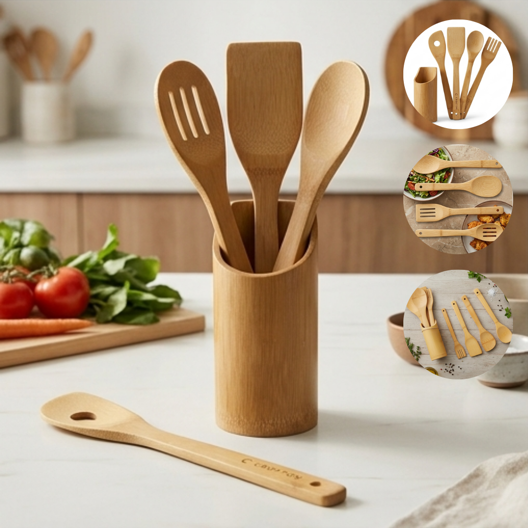 Lot de 4 Cuillères de Cuisine en Bambou – Ustensiles de Cuisine Naturels et Réutilisables (désigne aléatoire )