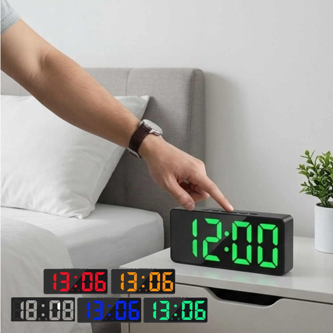 Horloge Numérique LED Smart avec Miroir – Réveil Digital à Commande Vocale et Affichage de la Température (couleur aléatoire)
