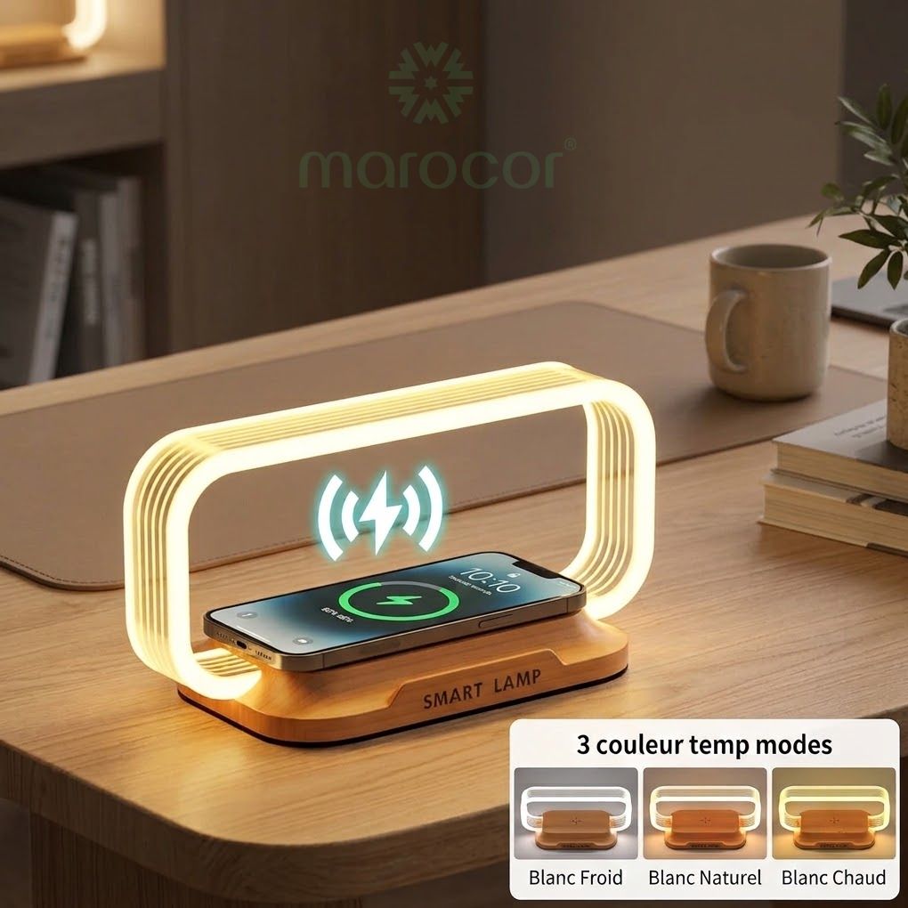 Lampe de bureau intelligente LED: Éclairage ajustable & charge sans fil 3-en-1