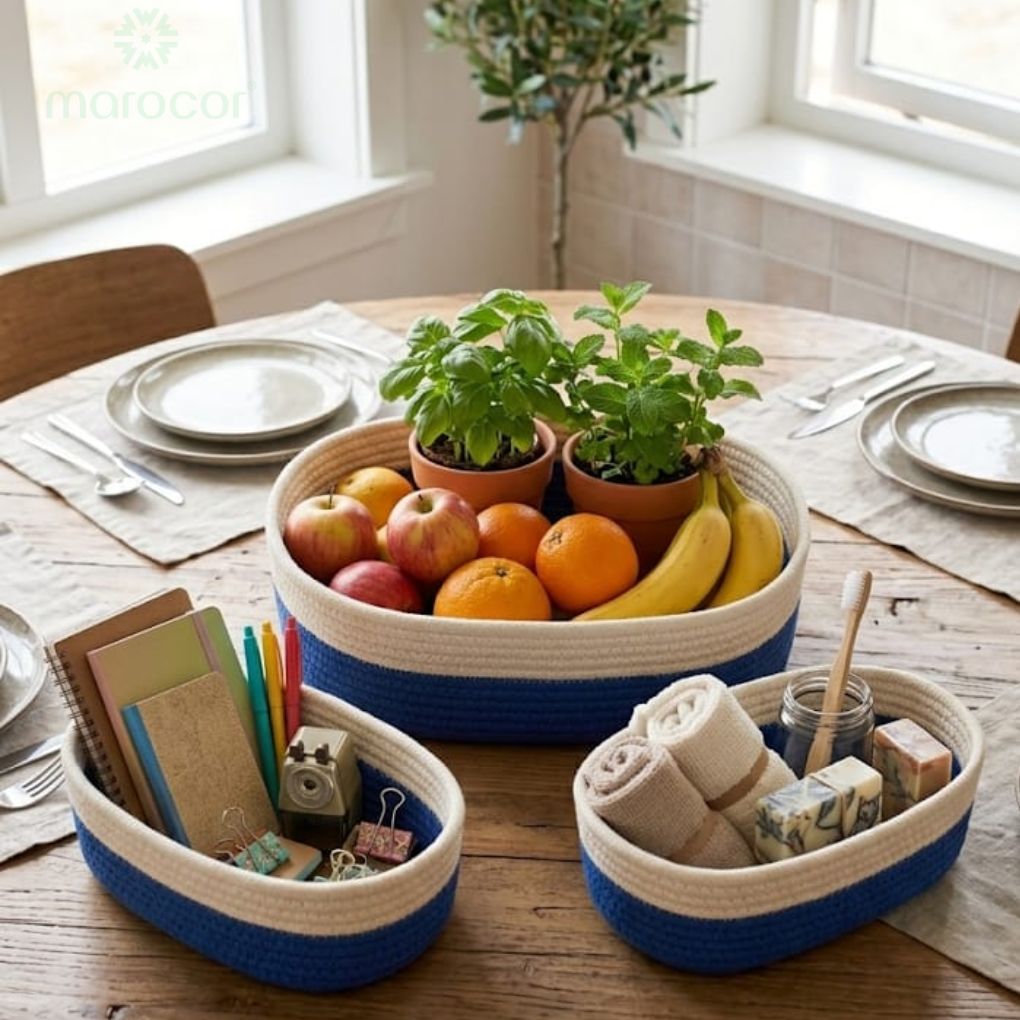 Paniers de rangement en corde de coton | Ensemble 3 pièces pour organisation élégante