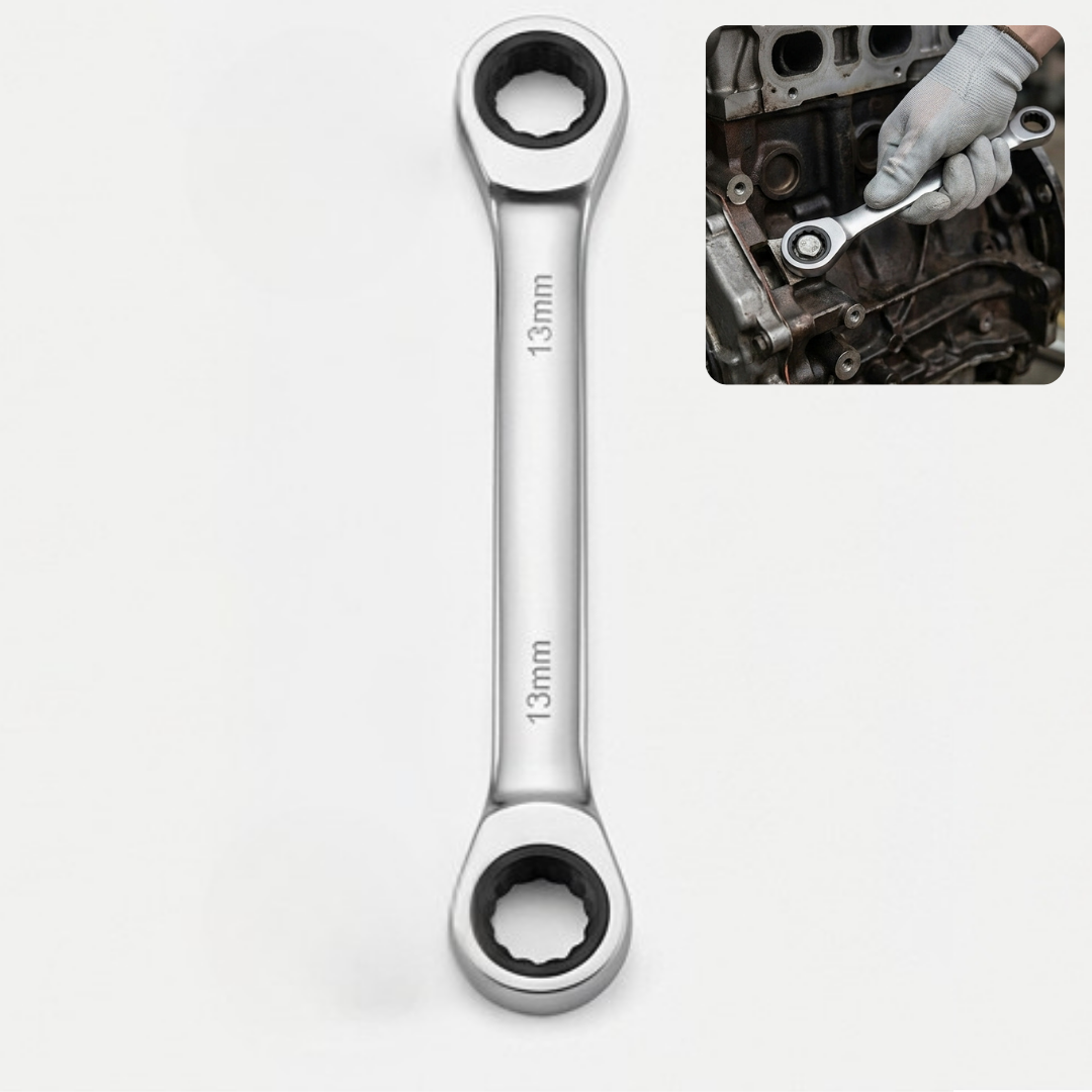 Clé à Cliquet Double Tête Réversible 13 mm en Acier Chrome-Vanadium