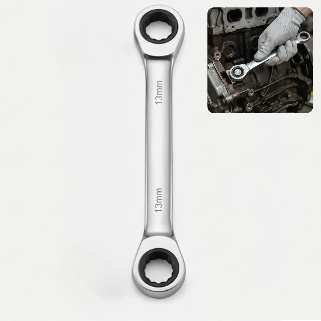 Clé à Cliquet Double Tête Réversible 13 mm en Acier Chrome-Vanadium