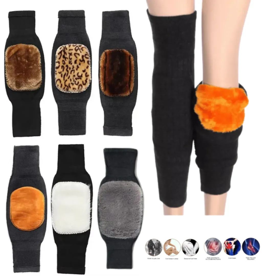 1 paire de genouillères chaudes pour adultes, épaisses pour un hiver chaud, manchons de genou avec bretelles pour hommes et femmes (couleur désigne aléatoire).
