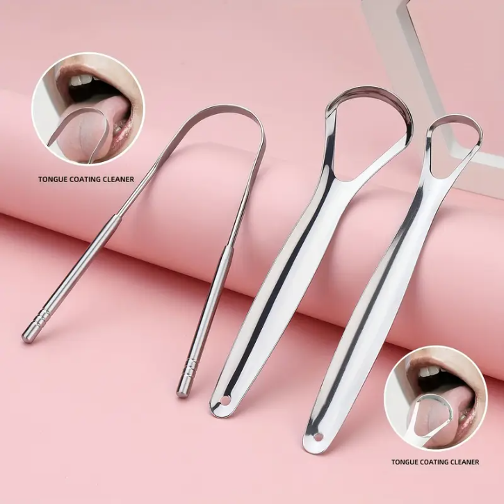 Lot de 3 gratte-langues en acier inoxydable pour l’hygiène buccale