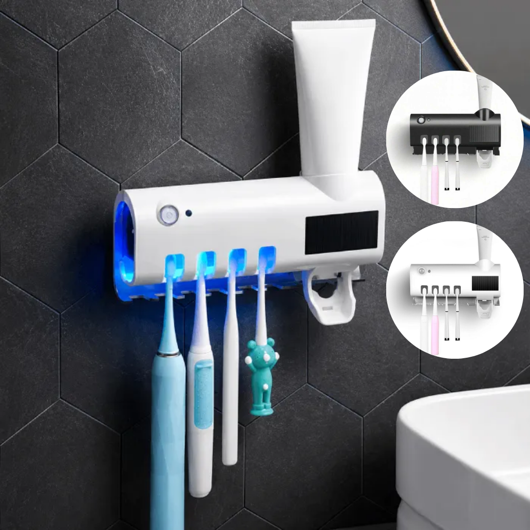 Support pour brosse à dents avec distributeur de dentifrice et désinfection UV (couleur aléatoire)
