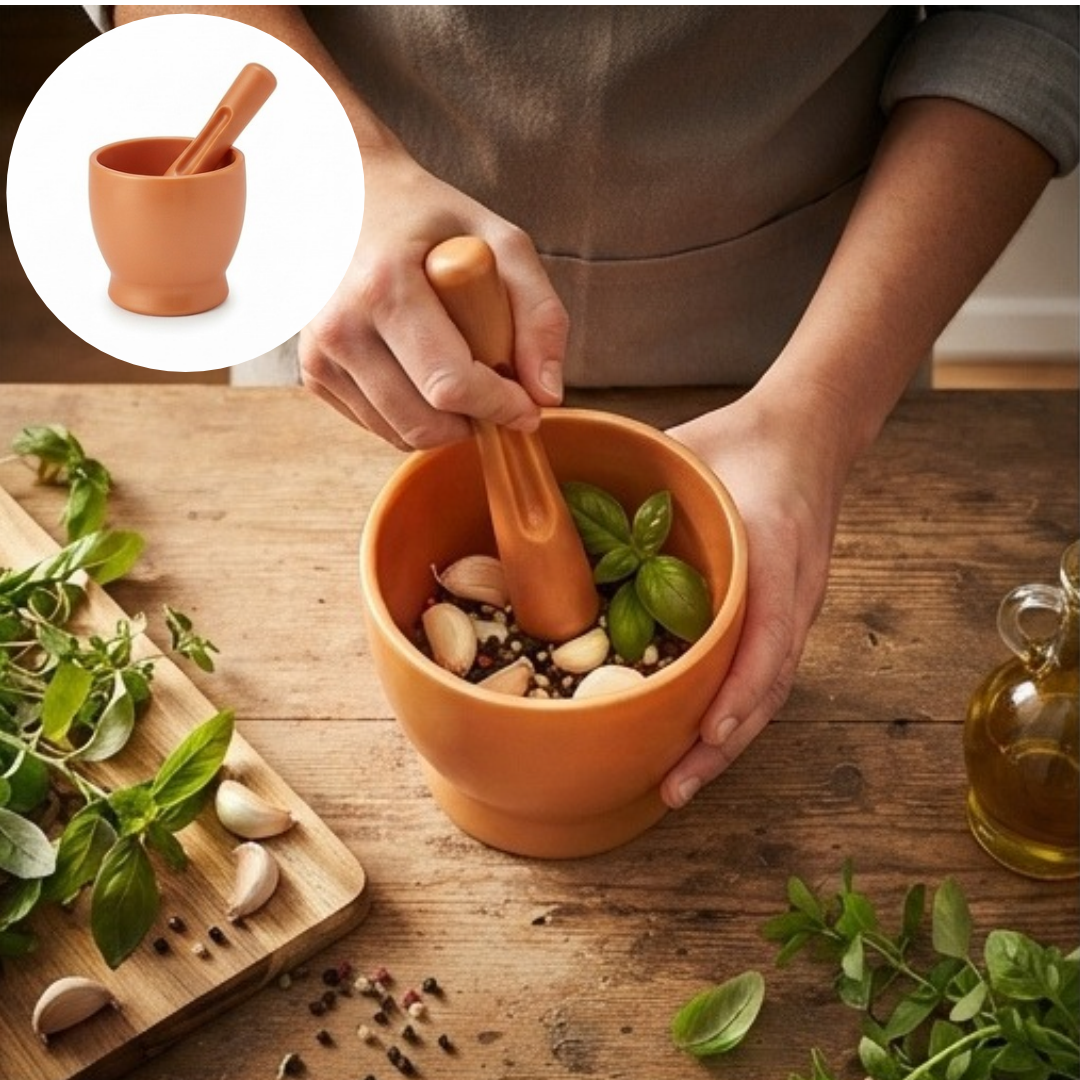 Mortier avec pilon ergonomique pour herbes et épices