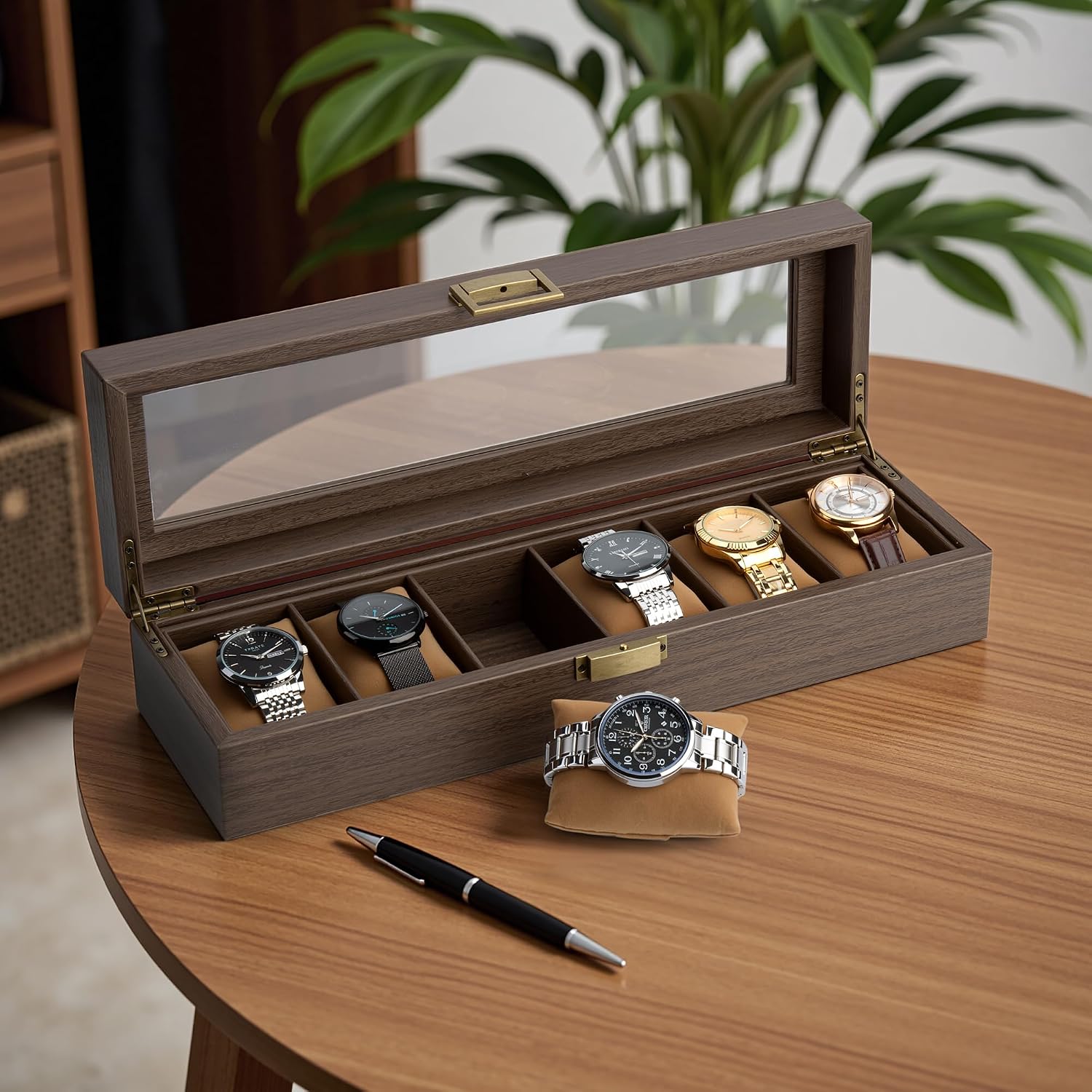 Coffret de rangement pour montres en bois à 6 compartiments