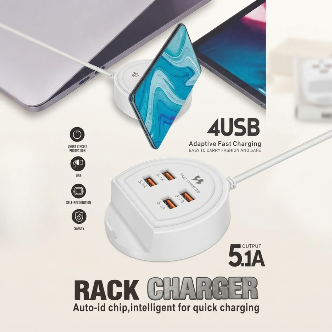 Multiprise USB avec 2 ports Type-C, 2 ports USB et support téléphone