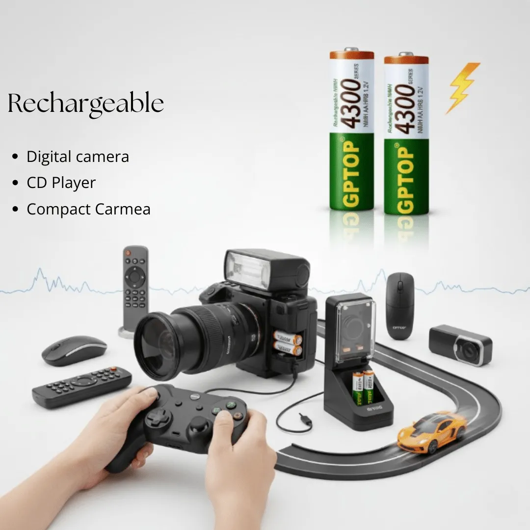 Piles AA rechargeables GPTOP 4300 mAh – batteries NiMH 1,2 V durables (lot de 2)