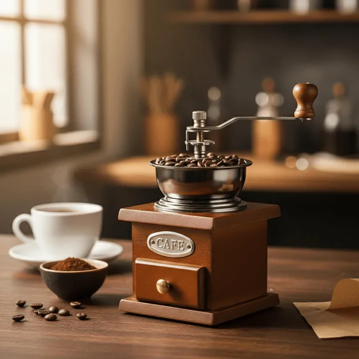 Moulin à café manuel avec tiroirs de rangement intégrés