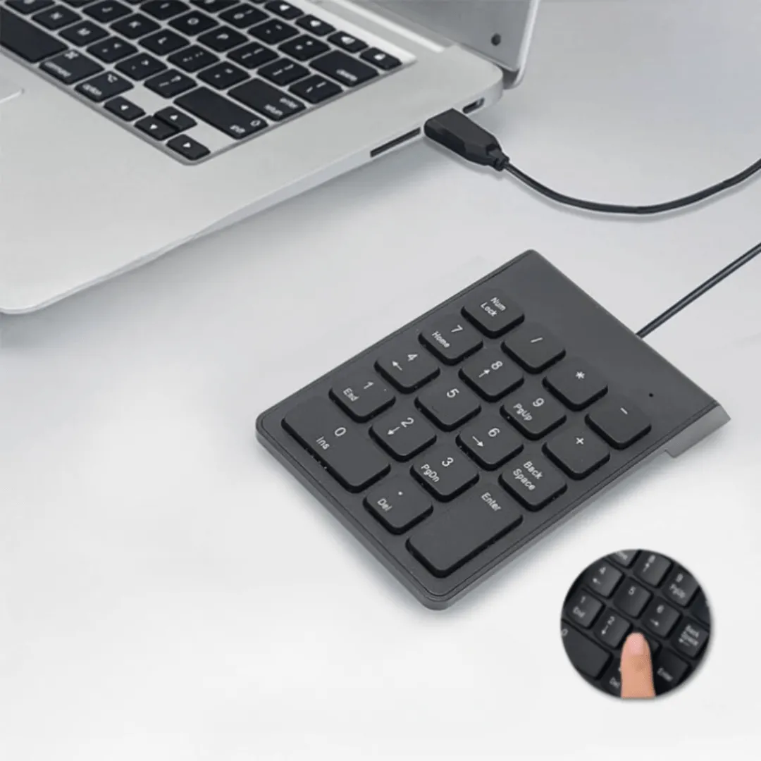 Pavé numérique filaire USB 18 touches, mini clavier portable pour PC et Mac.