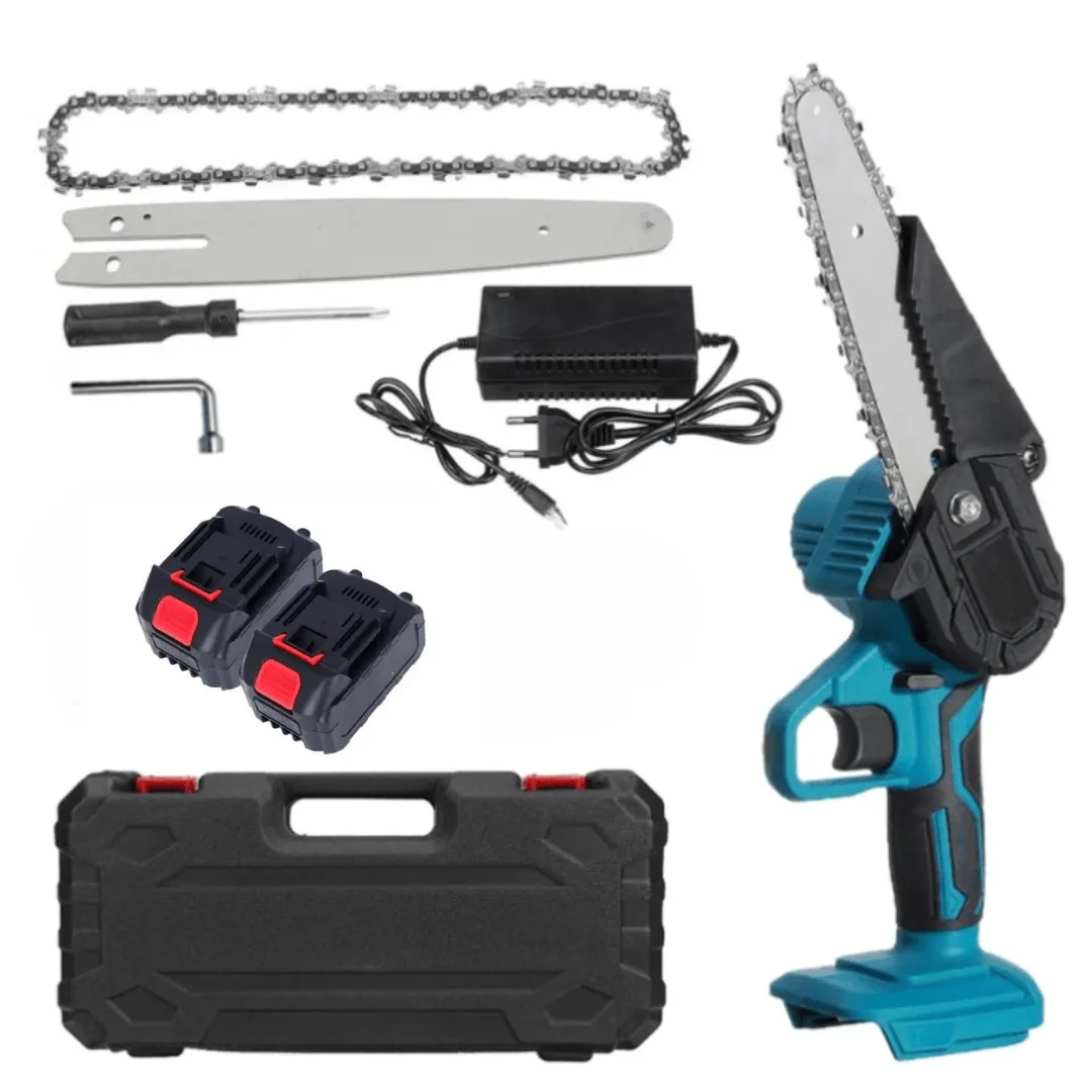 Scie électrique portable sans fil avec batterie rechargeable, idéale pour le bois, livrée avec mallette.