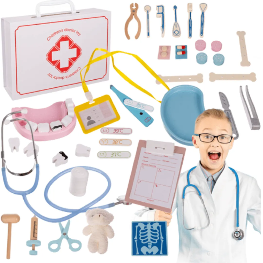 Mallette de docteur pour enfants avec 43 pièces et stéthoscope, jouet éducatif dès 3 ans