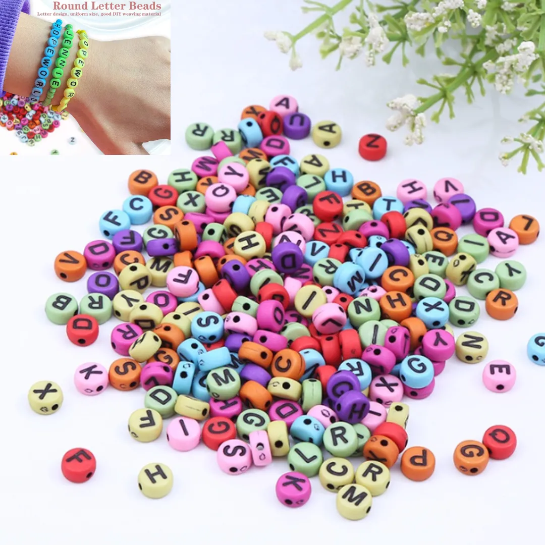 Lot de perles rondes en acrylique, lettres de l'alphabet incluses, pour la confection de bijoux