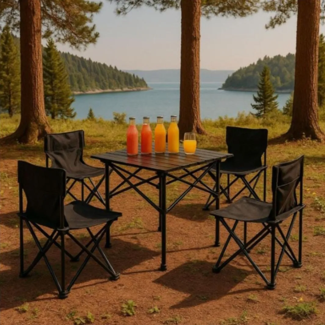 Ensemble de 4 chaises pliables avec table portable – Idéal pour le camping et les sorties en plein air