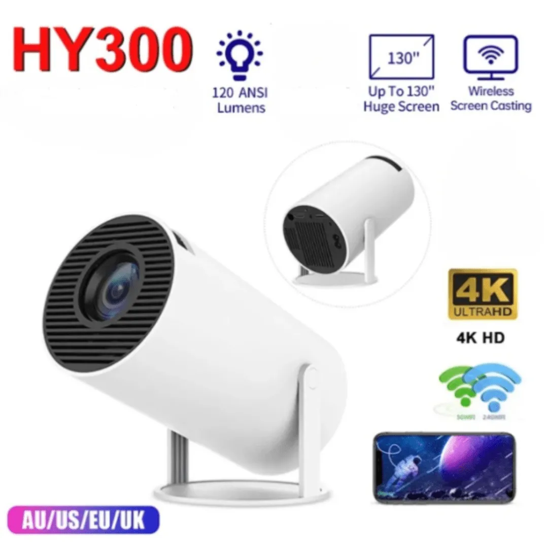 Vidéoprojecteur Full HD 1080P avec support 4K, WiFi, VGA, HDMI, AV et USB, parfait pour le home cinéma.