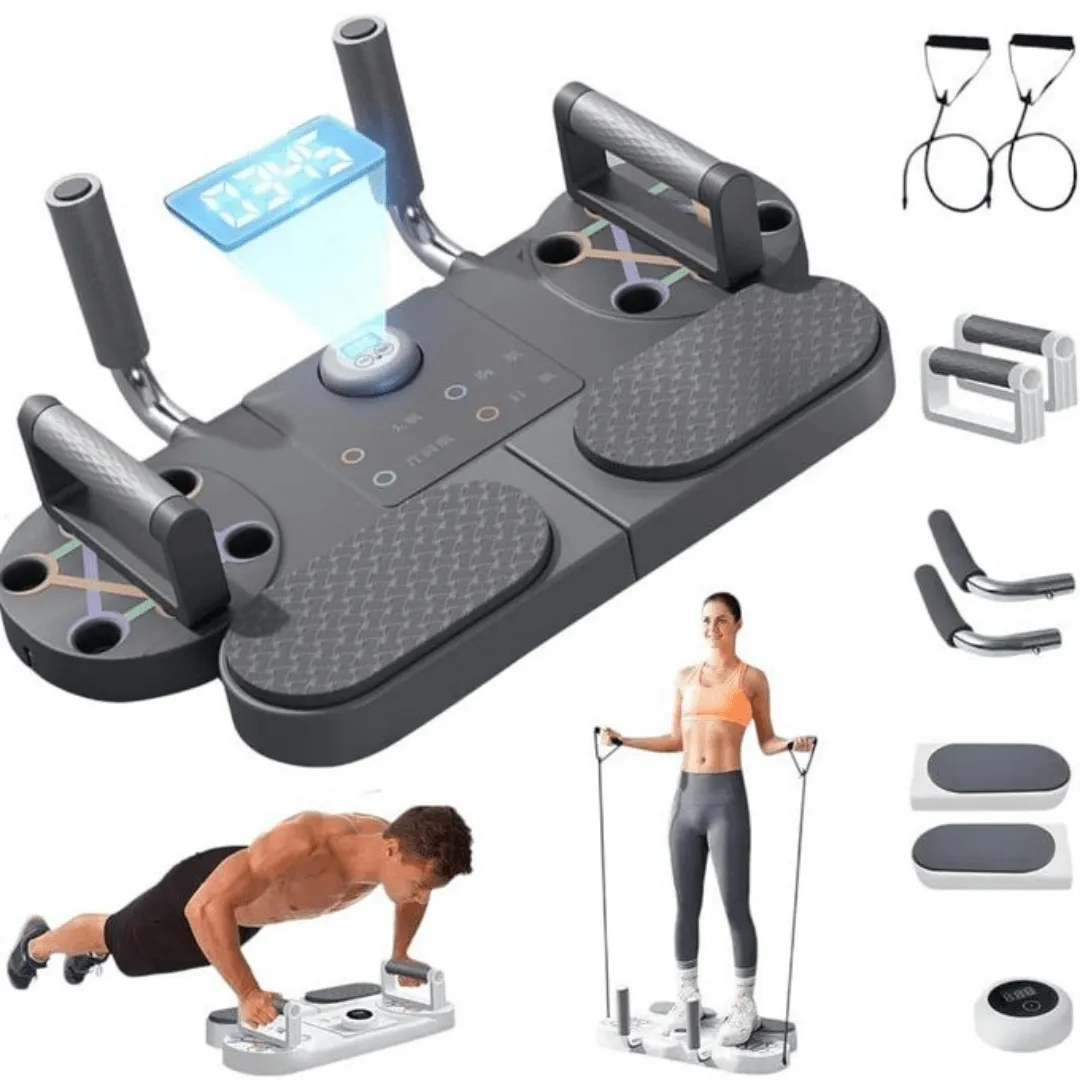 Planche de pompes portable avec bandes de résistance, équipement pour abdominaux et bras.