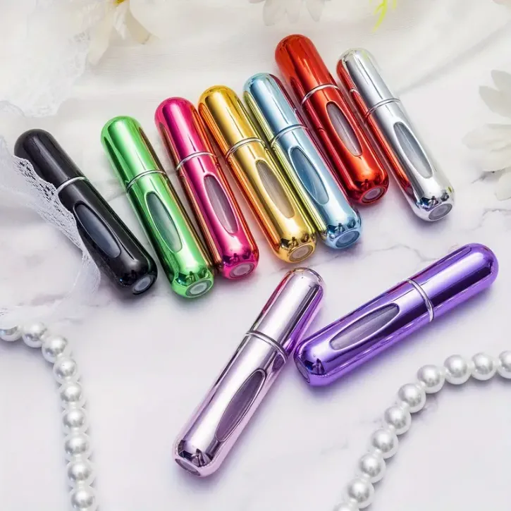 Ensemble de 5 petites bouteilles rechargeables en aluminium de 5 ml (colleur aléatoire)