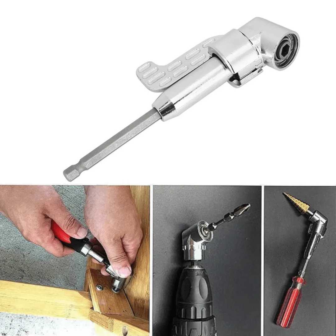 Adaptateur de support de douille de tournevis à angle réglable avec buses et tournevis à angle droit.