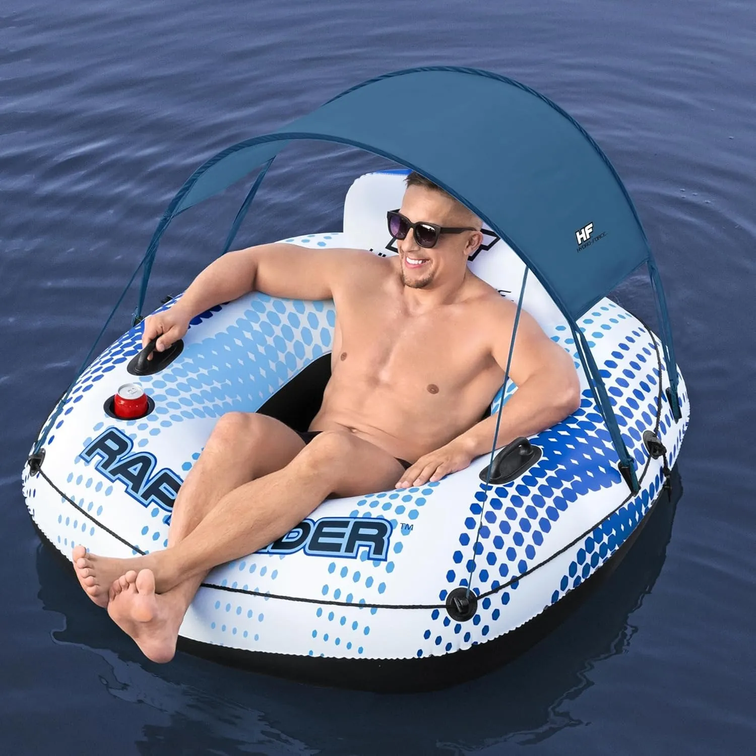 Bouée Gonflable Piscine avec Auvent et Porte-Gobelet Intégré et Poignées