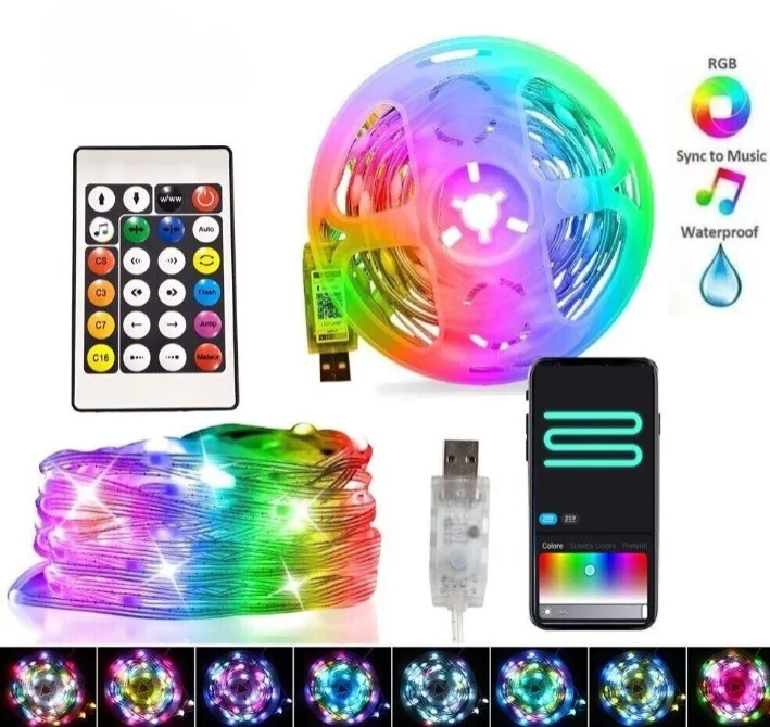 Bande Lumineuse LED RGB avec Télécommande pour Chambre, Salon, Décoration de Fête 5M