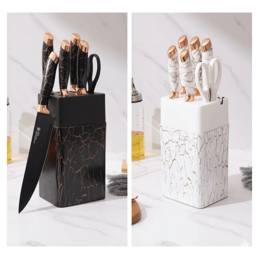 Ensemble de 7 couteaux en acier inoxydable avec Porte-outils et pierre à aiguiser (colleur aléatoire)