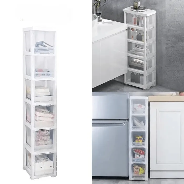 3 Étagère étroite de cuisine multifonctionnelle en plastique pour un rangement efficace