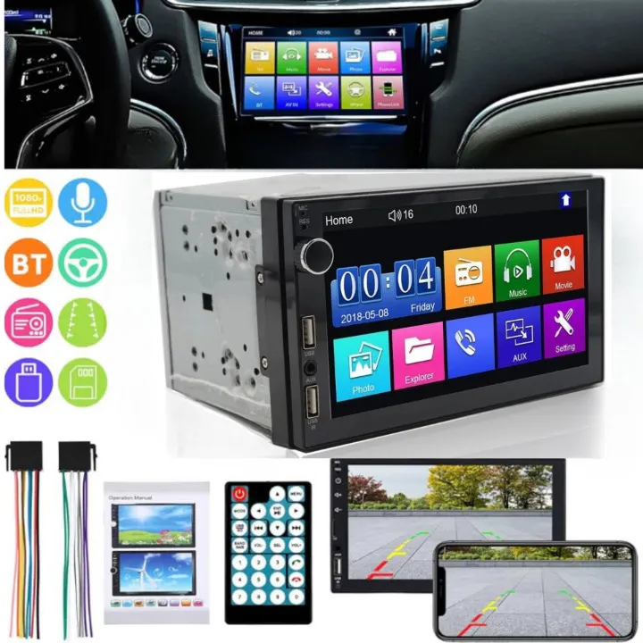 Autoradio Bluetooth à écran tactile 7 pouces pour voiture avec USB, caméra 12V HD, 7 pouces