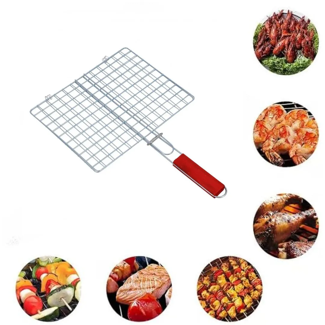 Grille de Barbecue polyvalent en acier inoxydable avec poignée bois