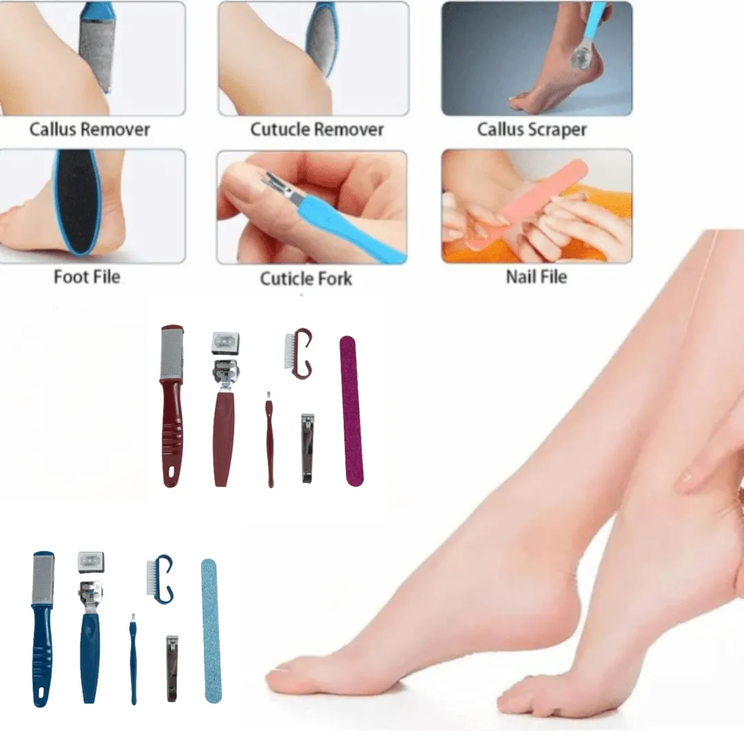 Kit pédicure 7 pièces en acier inoxydable pour soins des pieds féminins (colleur aléatoire)